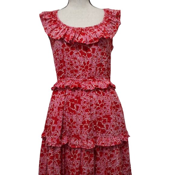J.Crew Womens 2 Azalea Belvedere Ruffle Midi Dress Red Pink Floral Valentine's - Picture 5 of 11